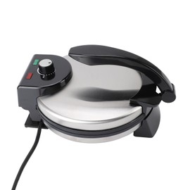 Qcwwy Aluminum Alloy Electric Tortilla Maker, 10 Inch Nonstick Adjustable Temperature Control Chapati Press Maker with Stainless Steel Cover for Experts Beginners Cooking