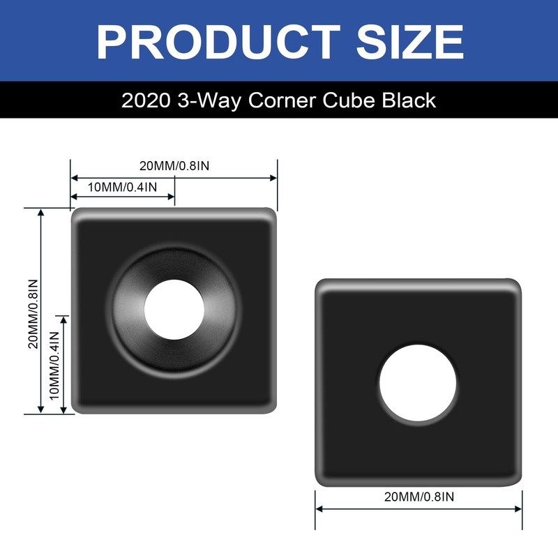 Seekliny 8pcs 2020 Corner Cube M6 Black for V-Slot 2020