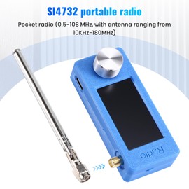 Snblzhef SI4732 Portable Radio 10Khz-180Mhz SMA Interface Telescopic Antenna LSB USB AM FM Mini Pocket Radio, Receiver Blue