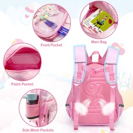 Tokeya Backpack Children School Bags for Kids Girls Kindergarten Schoolbags Cute Toddler Waterproof Rucksack Animals Nursery Daypack Bag for Preschool 2-6 Years Baby Kids, Pink Rabbit