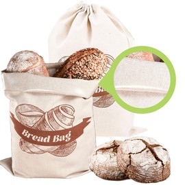 Mellbree Linen Bread Bags for Homemade Bread, 2-Pack Plastic Lined 14 * 20Inch 100% Reusable Linen Bread Sourdough Bag Enlarge and Thicken