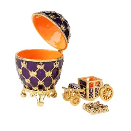 QIFU Vintage Purple Easter Egg Style Jewelry Trinket Box with Mini Royal Carriage, Unique Gift for Easter Collection