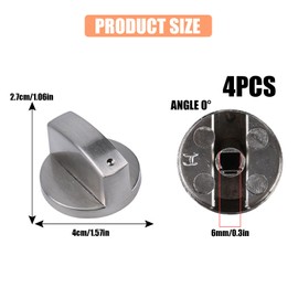 Gas Stove Knob,4PCS Metal Universal Gas Stove Control Knobs Adaptors,Silver Switch Control Knobs for Kitchen Cooktop, Gas Stove & Various Ovens,6MM (6MM)