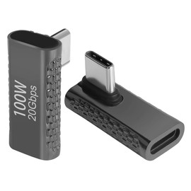 QIANRENON 90° Angle USB 3.2 C Adapter 20 Gbps 100 W USB 3.2 Type C Male to Female Right Angle Extender, 8K Audio/Video, for Smartphone, Tablet, Steam Deck, Glossy Black, 2 Pieces (Vertical Bent)