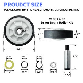 12001541 303373K Dryer Drum Support Roller Kit Dryer Repair Kit, 306508 Drum Bearing Kit, WP6-3700340 Dryer Idler Pulley & WP33002535 Drum Belt, Replacement for Maytag Crosley Dryer Replace Parts