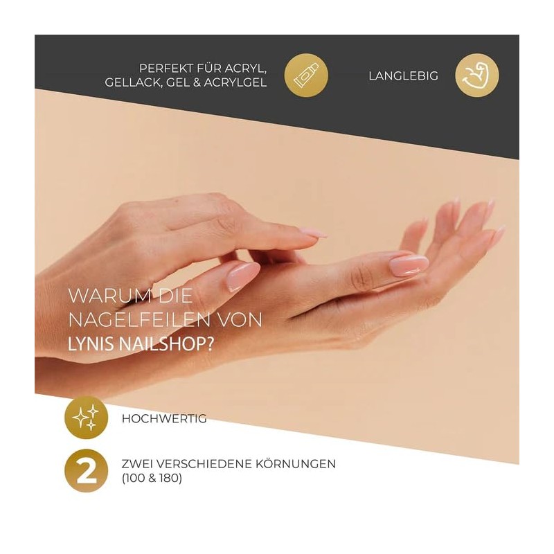 Lynis-Nailshop.de Professional Nail File for Gel Nails 100/180 Grit Zebra