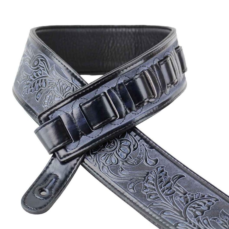 Walker & Williams DLX-282 Black Leather Padded Guitar Strap with