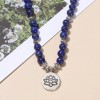 108 Mala Beads Lapis Lazuli Necklace Lotus Charm Prayer Meditation