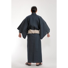 Edoten Men's Yukata 2-Piece Set Yukata One-Touch Belt Cooling Shijira-Ori Seersucker 100% Cotton Easy to Put on & Take off -
