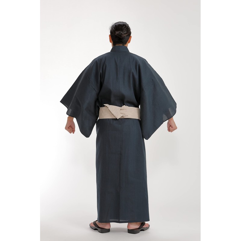 Edoten Men's Yukata 2-Piece Set Yukata One-Touch Belt Cooling Shijira-Ori