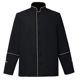 Mens Clergy Coat Church Priest Robe Vestment Stand Up Collar Button Down Top Outwear for Pastor