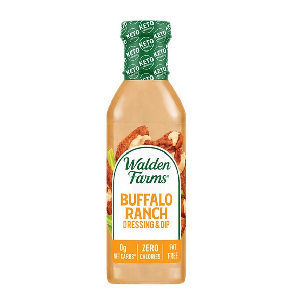 Walden Farms Buffalo Ranch Dressing 12 oz. Bottle Creamy and Spicy Flavor Fresh and Delicious 0g Net Carbs Condiment Kosher Certified So Tasty on Salad Wing Chicken Dip Celery