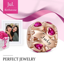 NINGAN Birthstone Charms for Bracelets Rose Gold Charm 925 Sterling Silver Openwork Beads Charms, Love Heart Charms for Bracelets and Necklaces, Cubic Zirconia, Cubic Zirconia