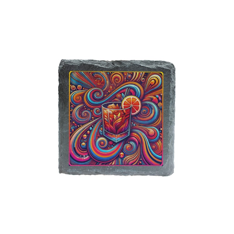 Psychedelic Cocktail Slate Coaster – Vibrant Swirl Design (slco-ds24-psychrg)