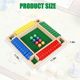 4 Color Shut The Box Game 4 Player,Shut The Box Board Game,Math Board Table Games for Adults,Wooden Table Math Dice Mastermind Games for Home,Party,Pub and Family