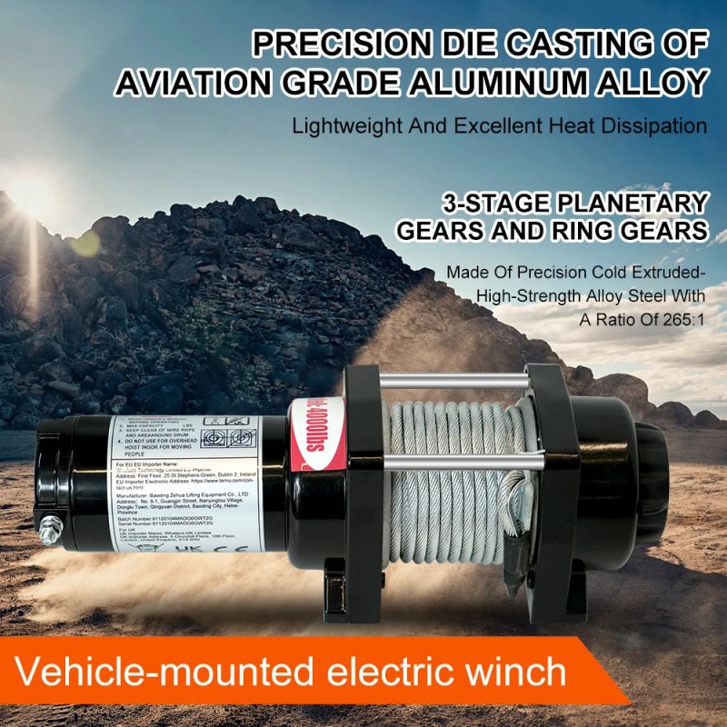 4000LBS 1.8T Wireless Remote Control Electric Winch 12V 24V Waterproof