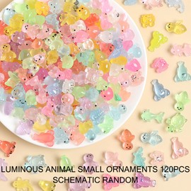 EDLMKM 120 Pcs Luminous Mini Resin Animals, Mini Resin Ducks, Miniature Colourful Animal, Tiny Animals Glow Miniature Animal Figures Bulk, for Garden Dollhouse Landscape Decor