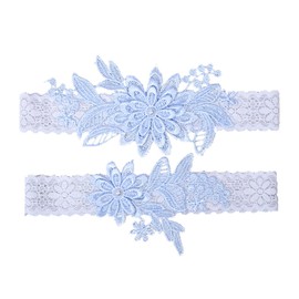 2 PCS Wedding Garters, Brounit - Wedding Garters Set for Bride, Leg Ring Garter with Stretch for Party and Wedding (02-Blue)