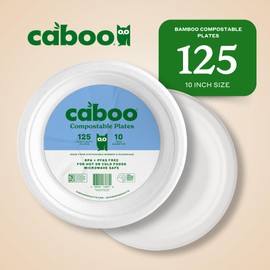 Caboo Disposable Bamboo Paper Plates, 125 Pack of 10 Inch Sturdy Biodegradable Plates, Compostable Plate, Microwave Safe Party Plate, Eco Friendly Alternative to Plastic