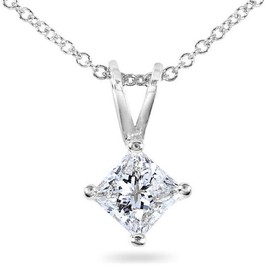 PARIKHS Princess Cut Diamond Solitaire Pendant Plus Quality in White Gold (0.18 ctw)