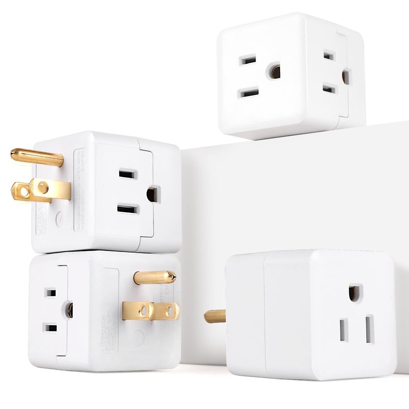 3 Outlet Wall Adapter Cube Tap, UL Listed 3 Prong