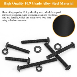 105 Pieces M5 x 30/35/40/45/50mm Button Head Socket Cap Screws Nuts Washers Set Black, Sutemribor M5 Long Screws, M5 Black Screws Nuts Washers Assortment Kit, 10.9 Grade Alloy Steel, Fully Threaded