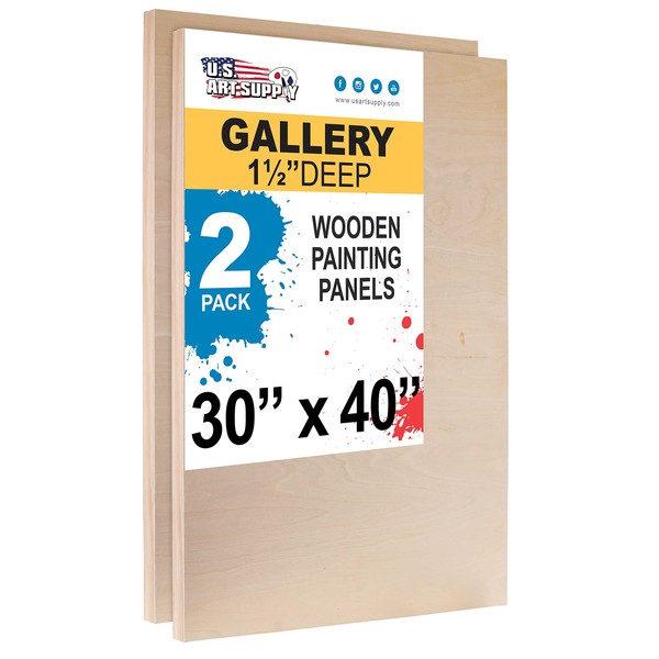 U.S. Art Supply 30" x 40" Birch Wood Paint Pouring Panel Boards, Gallery 1-1/2" Deep Cradle (Pack of 2) - Artist Depth Wooden Wall Canvases - Painting Mixed-Media Craft, Acrylic, Oil, Epoxy Pouring