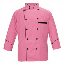 Men's Multi Color Chef Jacket/Light Weight Chef Coat With Contrast Black Piping(Size,S-5XL) (Pink, Large)