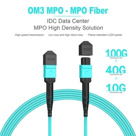 RamboCables 16.4ft/5m MPO to MPO Fiber Patch Cable, 12 Strand OM3 Type B, Multi-Mode, QSFP+ & QSFP28 Transceiver Compatibility, MTP Connector, GPON/EPON Applications, Low Loss, LSZH Jacket, Aqua