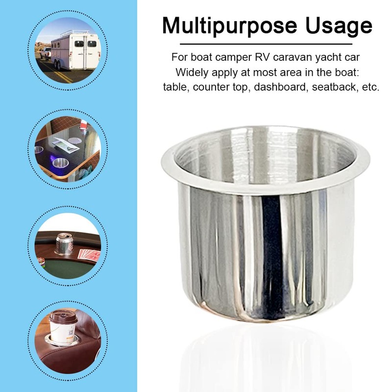 Game Table Stainless Steel Cup Holder Insert, Jumbo Drop-in Water
