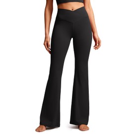 CRZ YOGA Butterluxe Crossover Flare Leggings for Women 31" - High Waist V Cross Bootcut Bell Bottoms Tummy Control Yoga Pants Black Medium