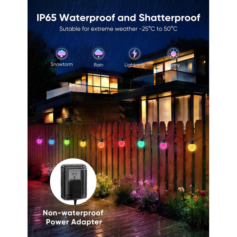 APPECK Smart Outdoor String Lights 50ft, RGBW Patio Light with