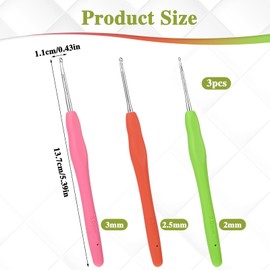 Set of 3 Crochet Hooks, 2.0 mm, 2.5 mm, 3.0 mm Crochet Hook, Ergonomic Knitting Needles with Rubber Soft Grip for Scarves, Gloves, Bags, Hats, Socks