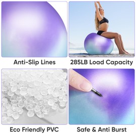 APEXUP Yoga Ball Exercise Ball, Heavy Duty Gym Ball for Fitness, Balance, Core Workout, Physical Therapy (XL(27"~30") 75cm, Blue Purple)