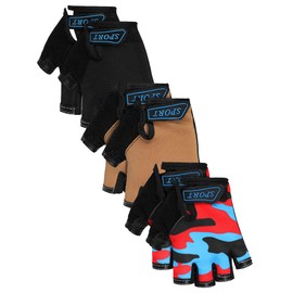 3 Pairs Kids Bike Gloves Kids Half Finger Gloves Fingerless Gloves Workout Gloves Non-Slip Gel Gloves for Bike Motorcycle(Classic,5-8 Years)