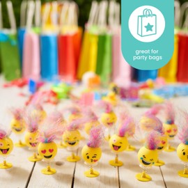 THE TWIDDLERS - 36 Emoji Spring Jump Up Pop Up Toys for Kids, 6cm - Smiley Face Birthday Party Favours with Multicolour Hair, Multipack Goody Bag Fillers and Jumping Toy Gift Set, Classroom Prizes