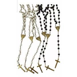 Set of 12  Wholesale Bulk Black White Faux Pearl Rosaries for Baptism, Wedding