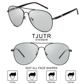 TJUTR Mens Photochromic Sunglasses Polarized for Driving Metal Frame with UVA UVB Protection