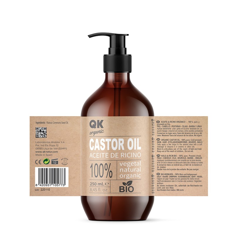 Organic Castor Oil 250 ml - for Hair, Skin, Eyelashes,