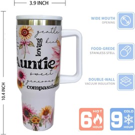 Auntie Tumbler with Handle,Best Aunt Ever Gifts from Niece Nephew - Auntie Travel Mugs Cup for Mother Day Birthday Present 40 Oz