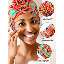 SATINIOR 8 Pieces Turbans African Pattern Knot Headwrap Bohemian Print Pre Tied Flower Knot Bonnet Hat for Women Girls (Vivid Style), One Size