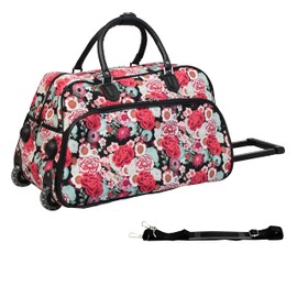 World Traveler Floral Prints 21-Inch Carry-On Rolling Duffel Bag, Flowers