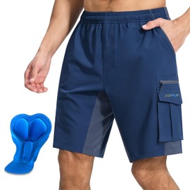 EZRUN Men's 3D Padded Mountain Bike Shorts Lightweight MTB Cycling Shorts (A-Navy,S)