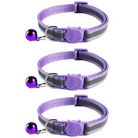 Tafeiya 3x Reflective Design Adjustable Cat Collars More Safety Quick Release Safety Buckle with Bell (Purple)