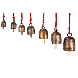 Handmade Rustic Bell Wind Chimes Outdoor 7 Hanging Bells on Rope Brass Plated Iron Bells for Door Patio Farmhouse Decor Christmas Ornaments Boho Hanging Bell