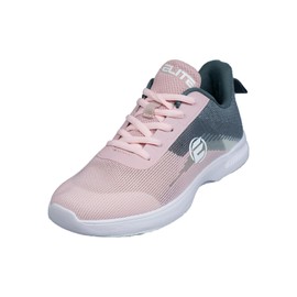 ELITE - Zapatos de bolos para mujer - Suela universal para mujer, ultra ligera, estilo atlético de malla overol para bolos, Gris/rosado, 24 cm