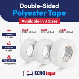 ECHOtape DC-M194A | Double-Sided Polyester Tape | Clear Thin Tape | All Weather/Cold Weather Tape | Insulation Mounting Tape | Contractor Tape | Superior Holding Power | 1.89 in x 60 yd