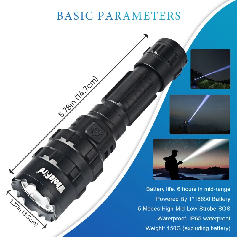 Garberiel 500000LM LED Flashlight Super Bright Rechargeable Tactical Police LED