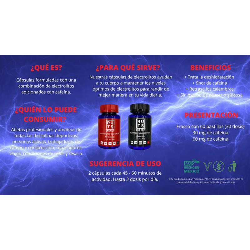 RUTS ENERGY CÁPSULAS DE ELECTROLITOS (60 MG CAFEÍNA)