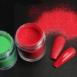 Superfine French Nail Glitter Powder - Green Christmas Design Red Chrome Nail Powder Shiny Candy Glitter Flakes Nail Pigment Dust Gel Polish Manicure Accessories Nail Powder(2 Bottles)